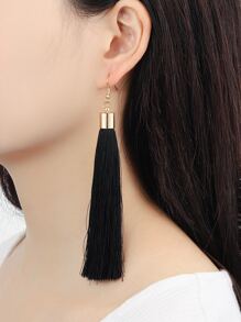 2pairs Tassel Drop Earrings - Black - View 4