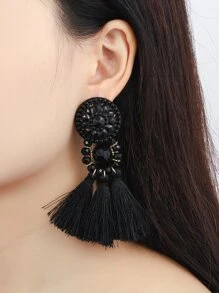 2pairs Tassel Drop Earrings - Black - View 5