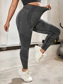 Yoga Basic 大碼無縫頂針寬腰帶運動打底褲