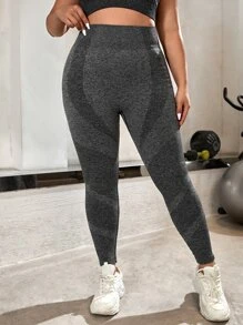 Yoga Basic 大碼無縫頂針寬腰帶運動打底褲