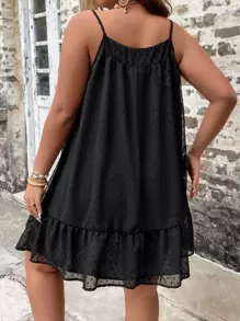 Breezaya 大碼圓點荷葉邊吊帶連衣裙 - 黑色 - 查看 2