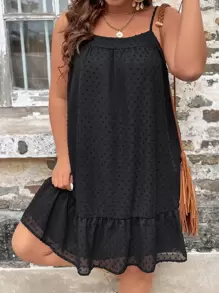 Breezaya 大碼圓點荷葉邊吊帶連衣裙 - 黑色 - 查看 3