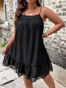 Breezaya 大碼圓點荷葉邊吊帶連衣裙 - 黑色 - 查看 6