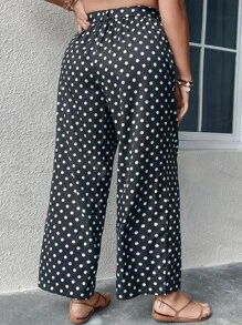 SHEIN Holidaya Plus Polka Dot Print Belted Trousers - Black - View 2