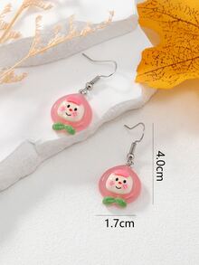 1對可愛粉色桃形和水果微笑臉樹脂耳環 - 彩色 - 查看 3