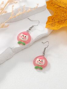 1對可愛粉色桃形和水果微笑臉樹脂耳環 - 彩色 - 查看 4