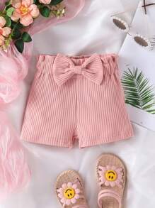 Đồ dưới đáy Bé Nơ Bướm Gân đan Quần paper-bag màu trơn - Màu Hồng  San hô - Xem 1