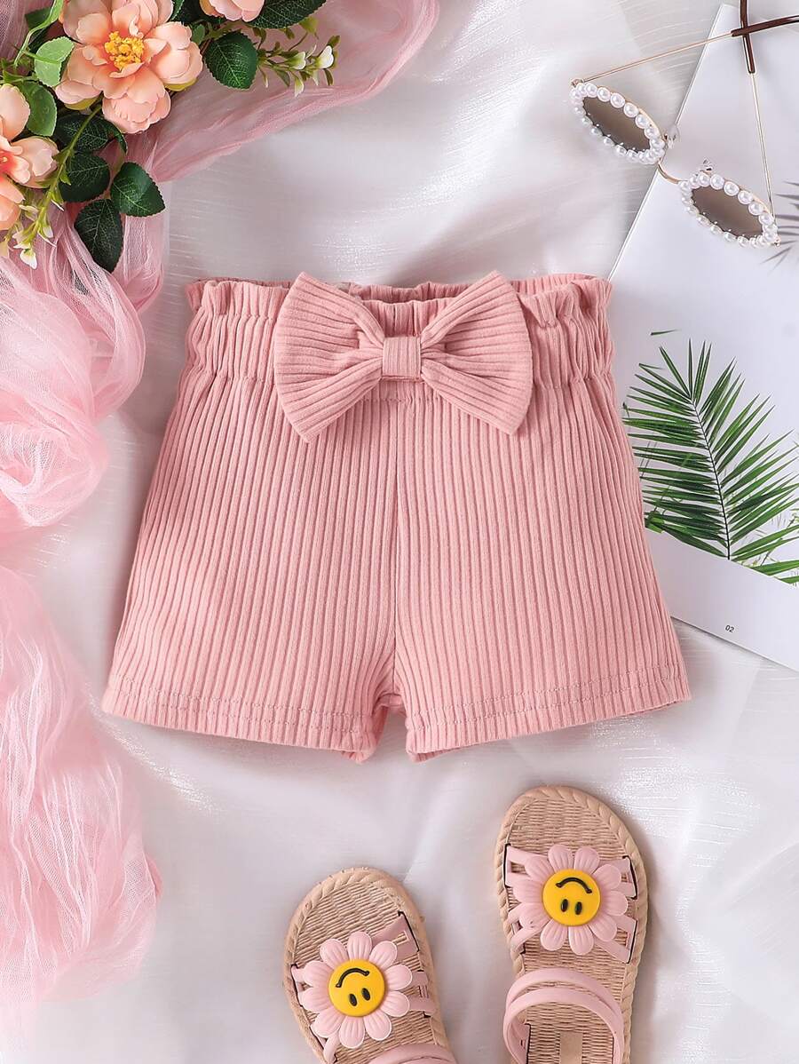 Đồ dưới đáy Bé Nơ Bướm Gân đan Quần paper-bag màu trơn - Màu Hồng  San hô - Xem 1