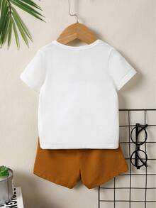 男嬰熊和字母圖案T恤和短褲 - 彩色 - 查看 2