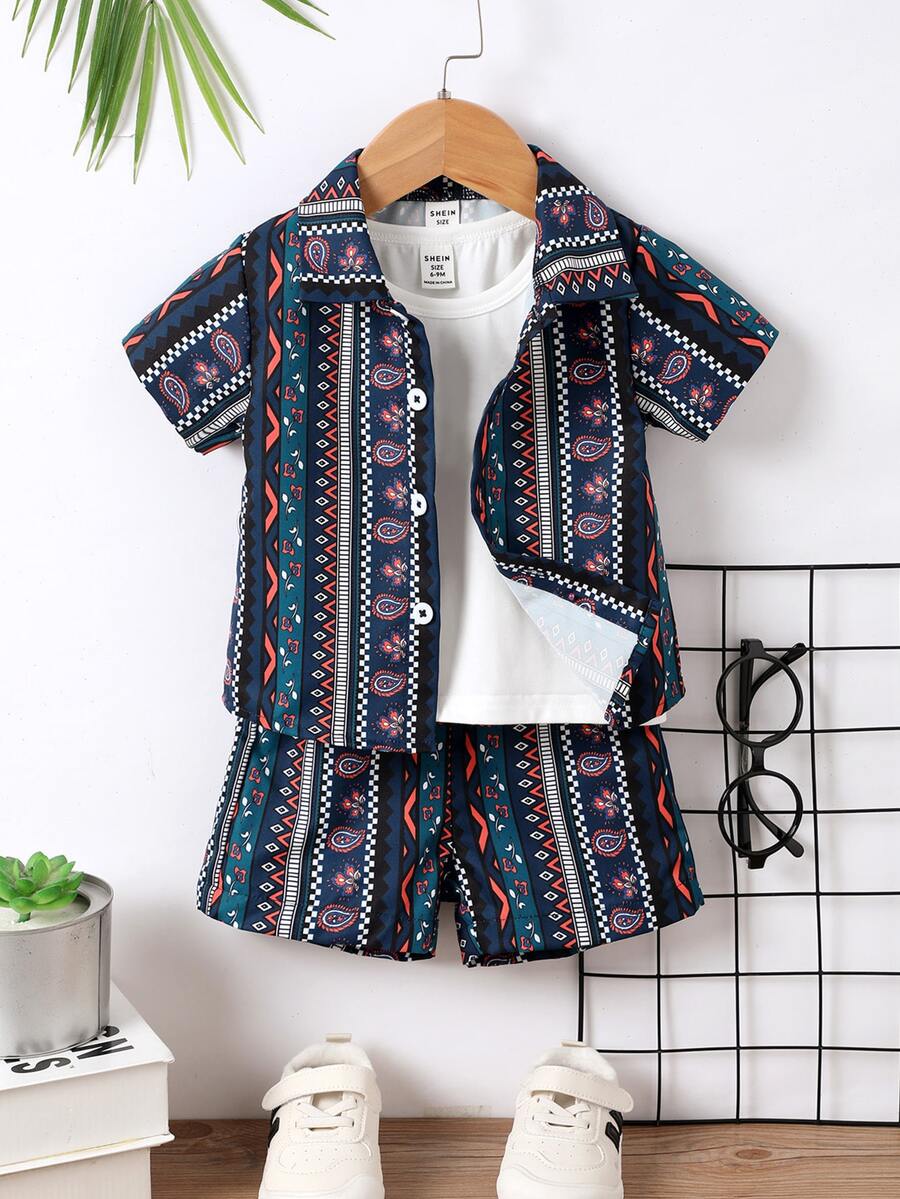 Đứa bé trai Paisley và In Geo Áo sơ mi & Quần short Without Tee - Nhiều màu - Xem 1