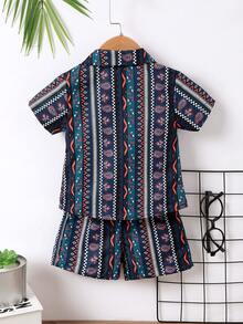Đứa bé trai Paisley và In Geo Áo sơ mi & Quần short Without Tee - Nhiều màu - Xem 2