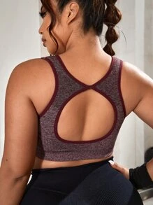 Plus Contrast Binding Cut Out Backless Sports Bra - Mauve Purple - View 1