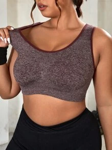 Plus Contrast Binding Cut Out Backless Sports Bra - Mauve Purple - View 2