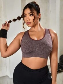 Plus Contrast Binding Cut Out Backless Sports Bra - Mauve Purple - View 5