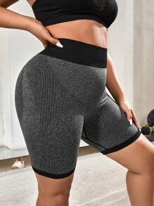 Yoga Basic Plus Wide Waistband Contrast Trim Sports Shorts - Dark Grey - View 4