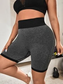 Yoga Basic Plus Wide Waistband Contrast Trim Sports Shorts - Dark Grey - View 5