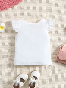 Baby Girl Cartoon Graphic Ruffle Trim Tee - White - View 2