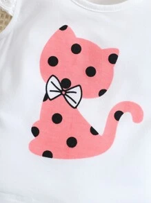 Baby Girl Cartoon Graphic Ruffle Trim Tee - White - View 3