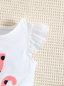 Baby Girl Cartoon Graphic Ruffle Trim Tee - White - View 4