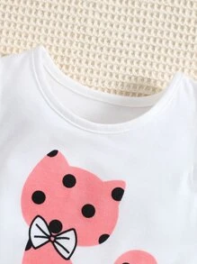 Baby Girl Cartoon Graphic Ruffle Trim Tee - White - View 5