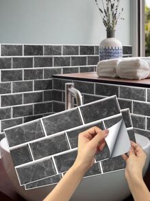 6pcs Brick Pattern PVC Wall Sticker, Self Adhesive Removable Waterproof Wall Paper, Wall Decal For Bedroom, Living Room, Home Decor,Renovation Stickers Peel Wall Panels,Wall Paper, Wallpapers,Spring Decoration Items Refresh Your Home,Rama Decoration Stickers Gifts Birthday Graduation - Black - View 2