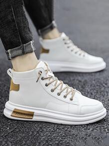 Men Two Tone High Top Lace-up Front Skate Shoes - White - View 1