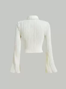 SHEIN MOD Solid Button Front Crop Tee - Beige - View 5