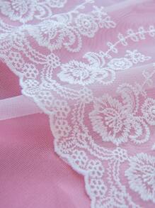 Lace Decor Double Layer Single Panel Blackout Curtain - Pink - View 4