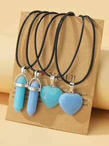 4入組夜光彩色水晶心火山石友誼情侶項鍊,最好禮物適用於女士們至穿戴在日常生活 - 彩色 - 查看 12