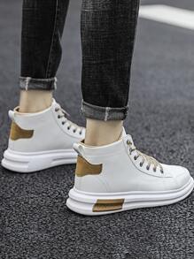 Men Two Tone High Top Lace-up Front Skate Shoes - White - View 2