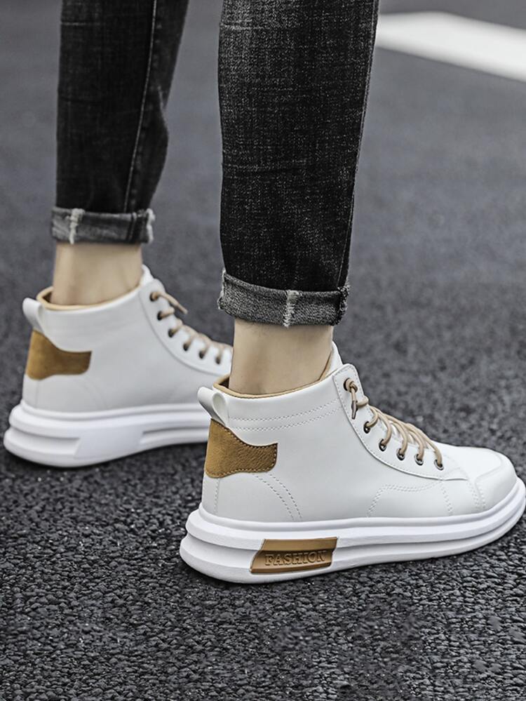Men Two Tone High Top Lace-up Front Skate Shoes - White - View 2