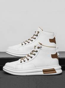 Men Two Tone High Top Lace-up Front Skate Shoes - White - View 3
