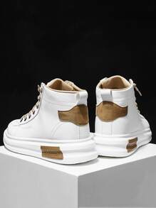 Men Two Tone High Top Lace-up Front Skate Shoes - White - View 4