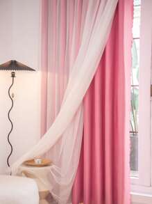 Lace Decor Double Layer Single Panel Blackout Curtain - Pink - View 6