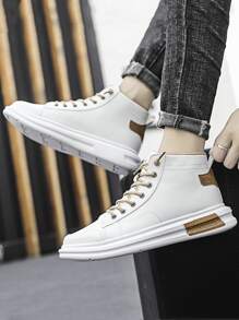 Men Two Tone High Top Lace-up Front Skate Shoes - White - View 5