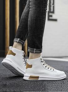 Men Two Tone High Top Lace-up Front Skate Shoes - White - View 6