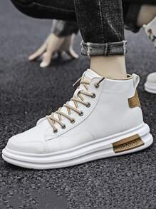 Men Two Tone High Top Lace-up Front Skate Shoes - White - View 7