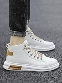 Men Two Tone High Top Lace-up Front Skate Shoes - White - View 8
