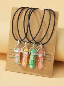 4pcs Couple Fruit Detail Geometric Charm Necklace - Multicolor - View 1