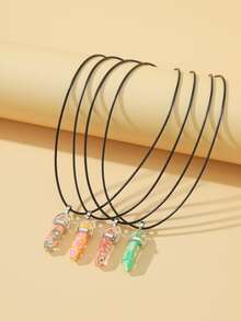 4pcs Couple Fruit Detail Geometric Charm Necklace - Multicolor - View 2