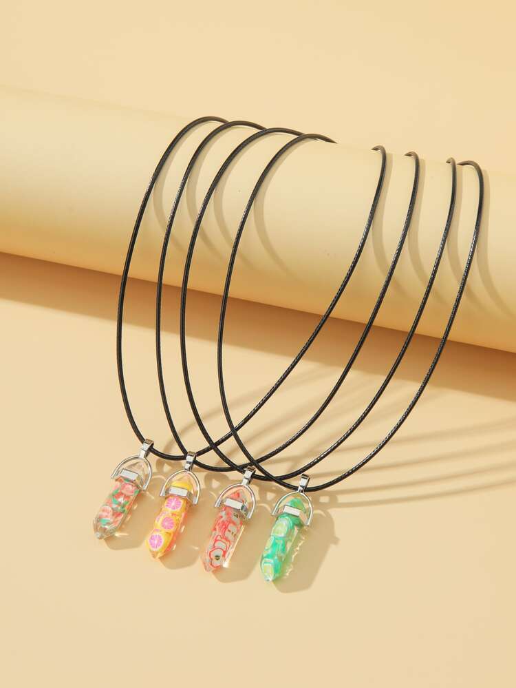 4pcs Couple Fruit Detail Geometric Charm Necklace - Multicolor - View 2