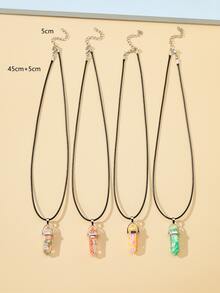 4pcs Couple Fruit Detail Geometric Charm Necklace - Multicolor - View 3