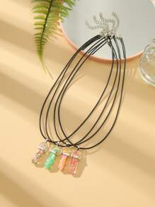4pcs Couple Fruit Detail Geometric Charm Necklace - Multicolor - View 4