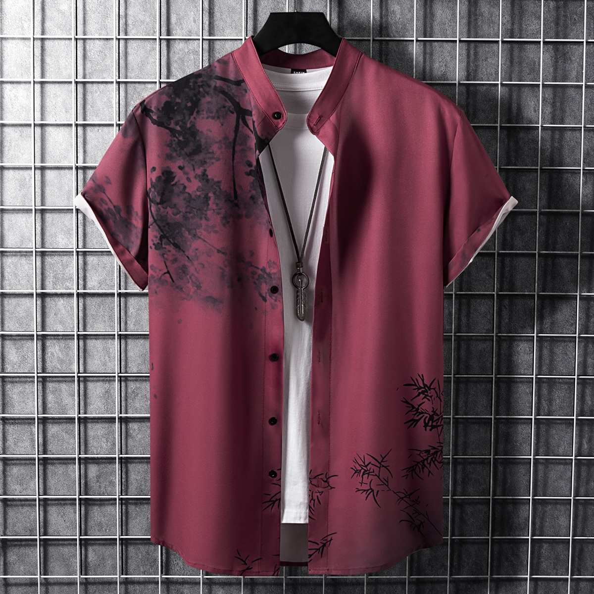 Hombres Camisa con estampado de plantas con botón sin camiseta