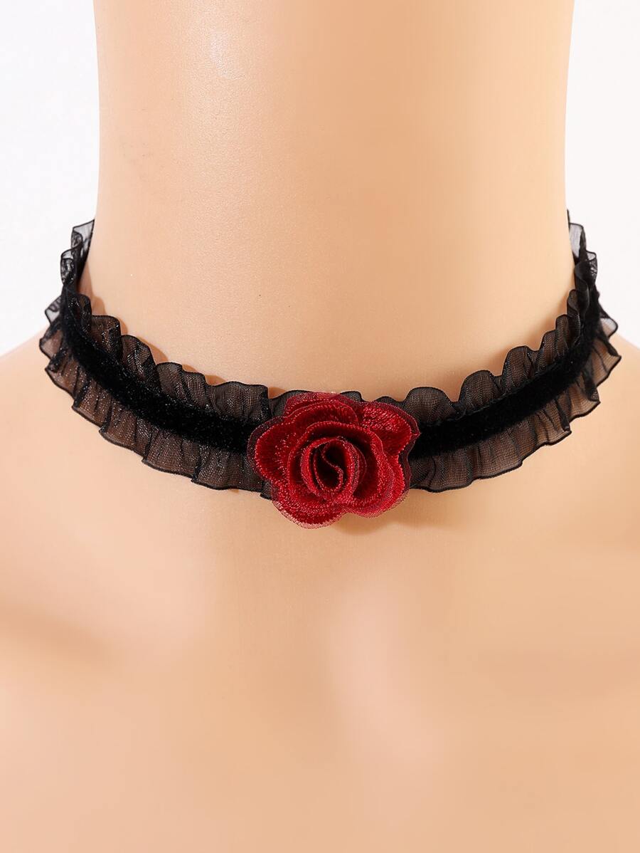 vòng cổ trang trí hoa - màu đen - Xem 1