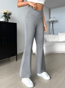 SHEIN EZwear Chồng chéo Eo V Pháo sáng Y2K Chân Quần - Màu Xám nhạt - Xem 5