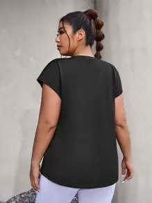 SHEIN Rhythm Era Camiseta deportiva de compresión con gráfico de letras para mujer de talla grande - Negro - Ver 2