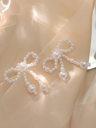 Faux Pearl Bow Earrings Valentines