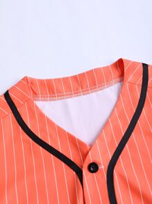 Manfinity Men Striped & Letter Graphic Contrast Tape Shirt - Orange - View 4