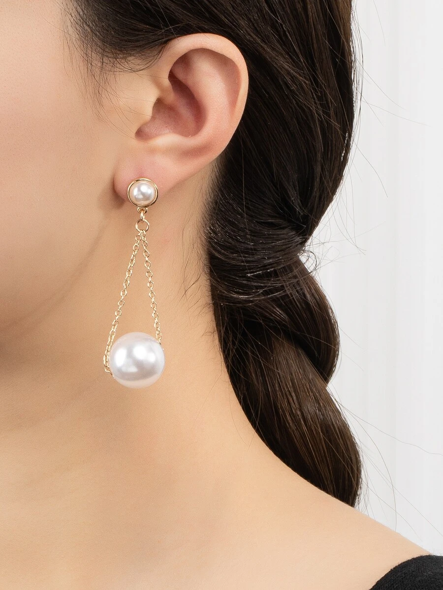 Faux Pearl Drop Earrings - Multicolor - View 1